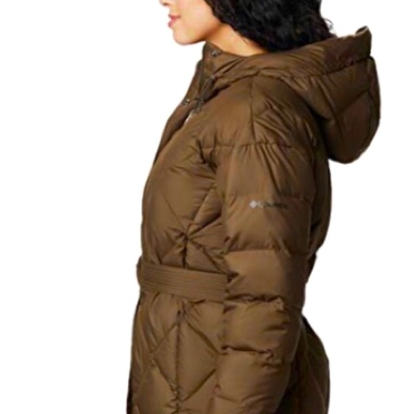 NWT COLUMBIA hooded jacket, brown short puffer parka with REMOVABLE BELT - Picture 3 of 7